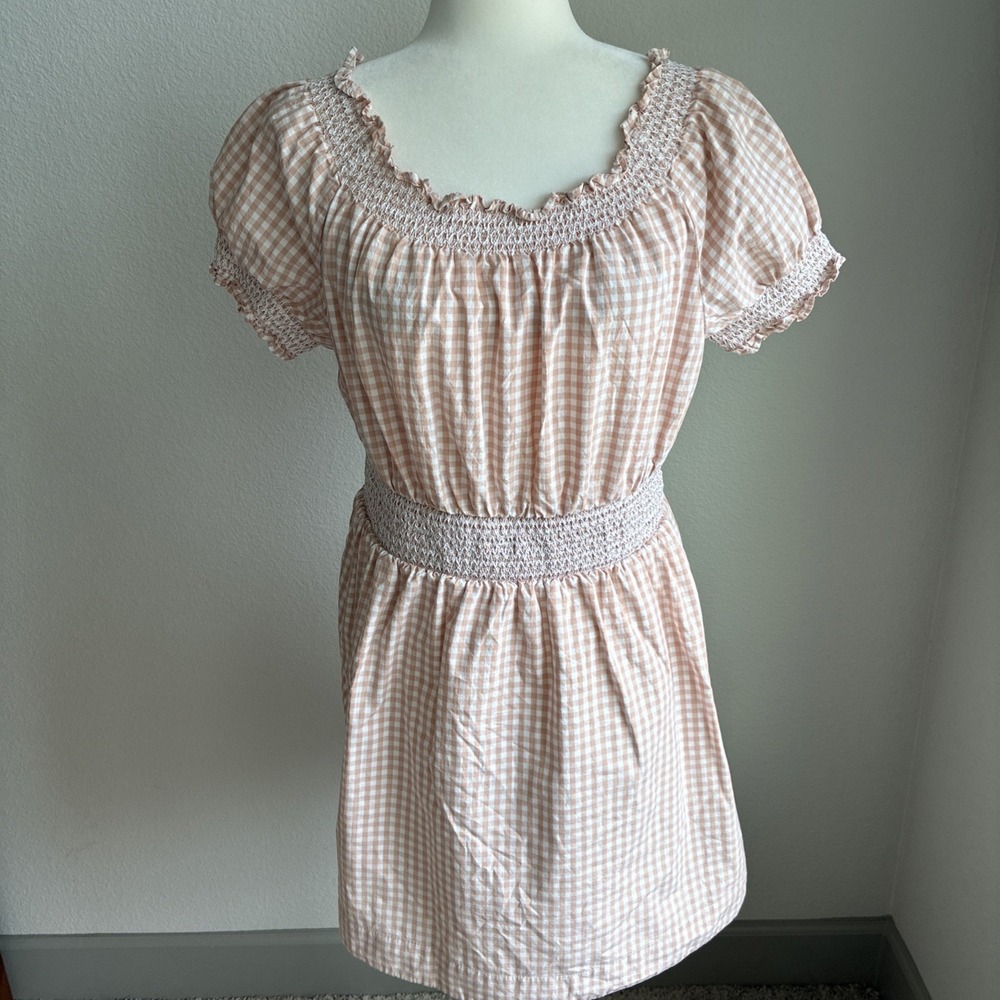 J. Crew Smocked Waist Puff Sleeve Cotton Poplin Mini Dress Gingham Medium Boho